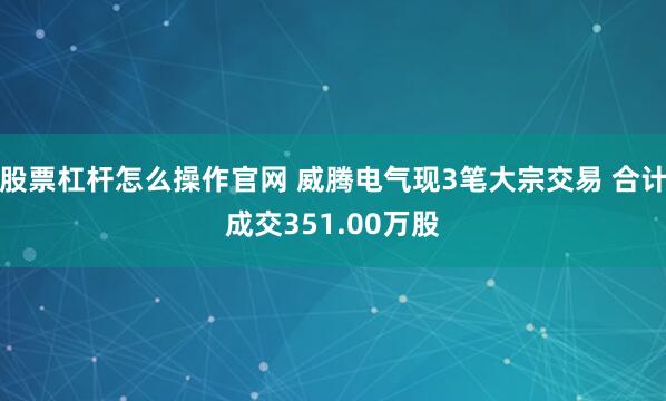 股票杠杆怎么操作官网 威腾电气现3笔大宗交易 合计成交351.00万股